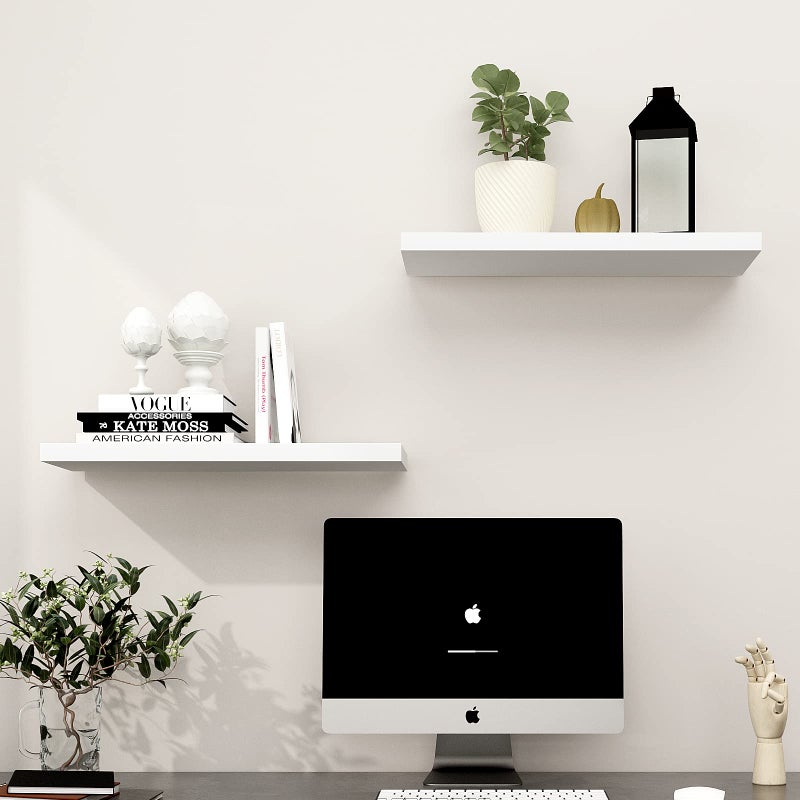 WELLAND Set of 2 Floating Shelves Wall Mounted Shelf, for Home Decor with 8" Deep (White, 15 inch) - Image 5